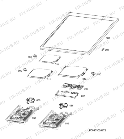 Взрыв-схема плиты (духовки) Electrolux EKI64900OK - Схема узла Hob